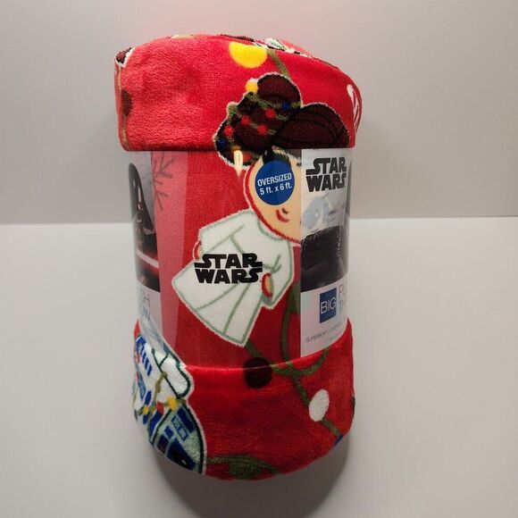 Star Wars Christmas Blanket Throw | Darth Vader Yoda Droids Storm Trooper | Red - Picture 5 of 7